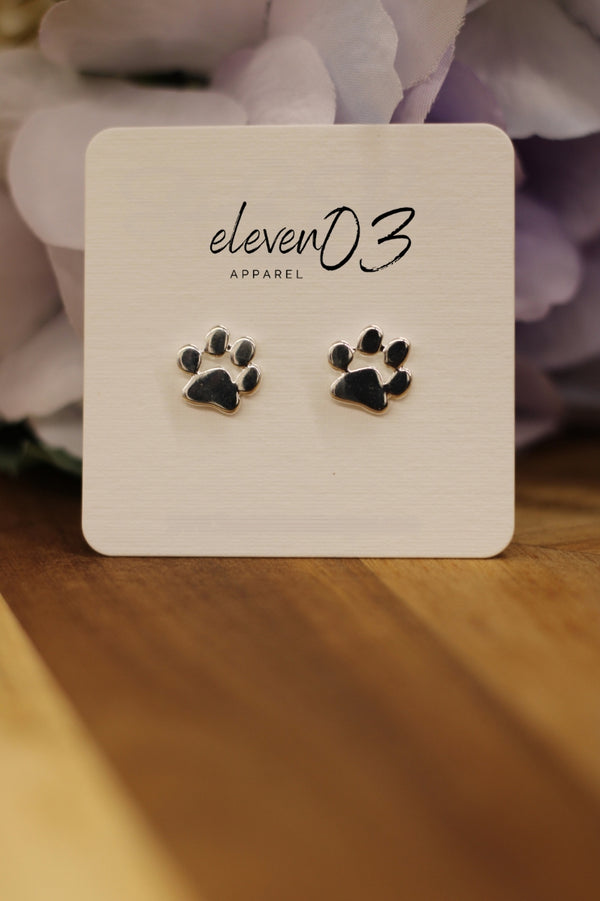 Silver Paw Stud Earrings 