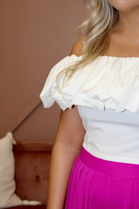 White Off The Should Flouncy Ruffle Crop Top with spaghetti straps 