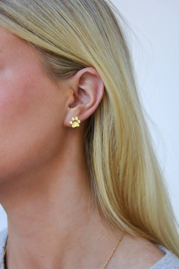 Gold Paw Stud Earrings 